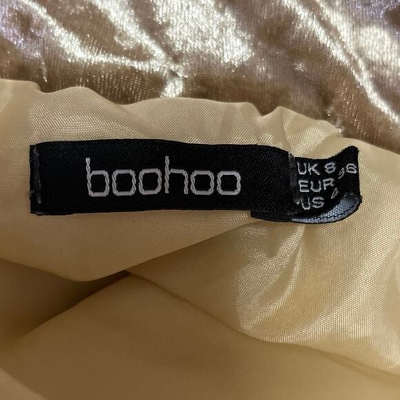 Boohoo Gold Metallic Velour Velvet Zip Up Collar Outdoor Puffer Jacket Coat 4 - Picture 3 of 4